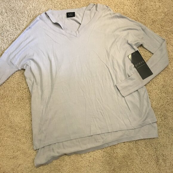 NWT Ice Blue Split V-Neck Rib Sleeves Pullover Top - Picture 10 of 15